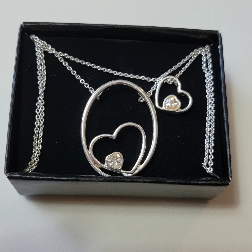 Nesting Hearts Charm Necklaces Avon Silver Tone